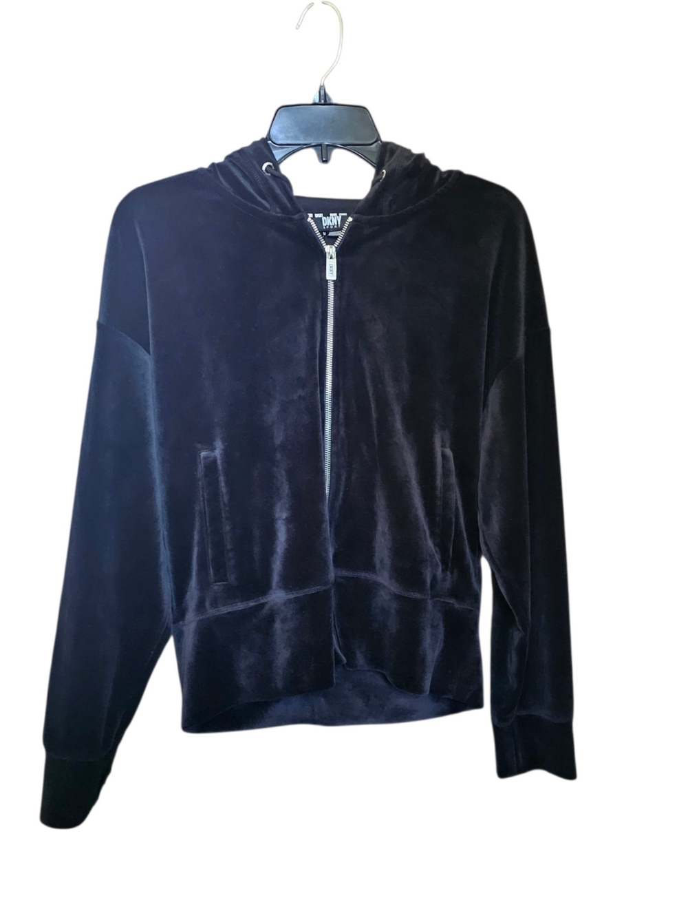 DKNY Velour Sport Plush Womens Black Full-Zip Hoodie Medium SO SOFT!!!